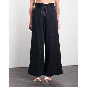 Roucha Penet Twill Wide Leg Cuffed Pants Black Elastic Waist Minimal Lagenlook